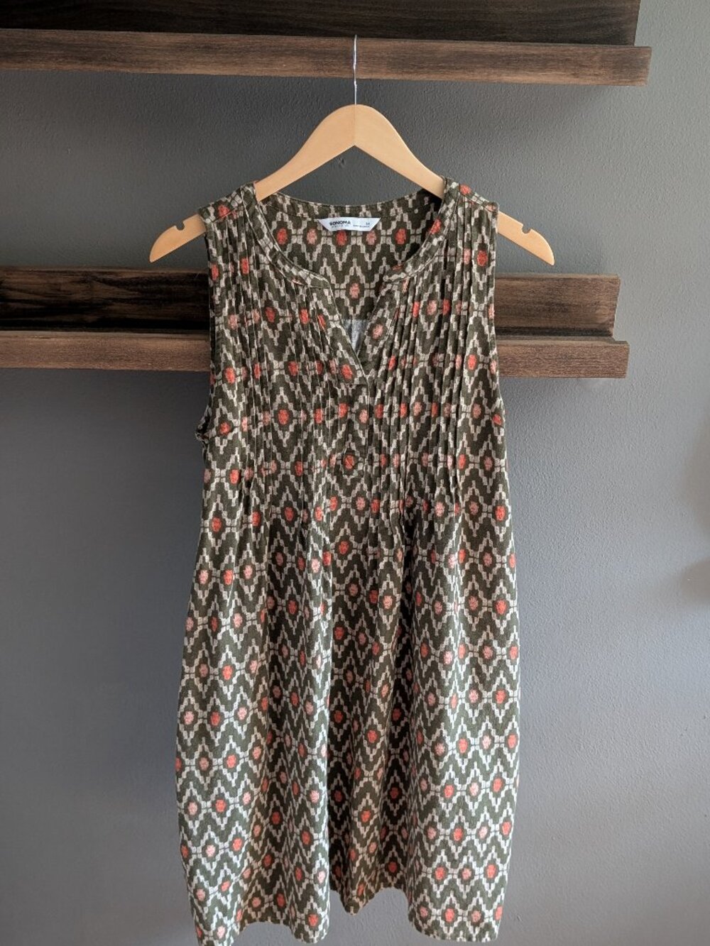 Sonoma Linen Blend Geometric Sundress with Pockets Size Medium